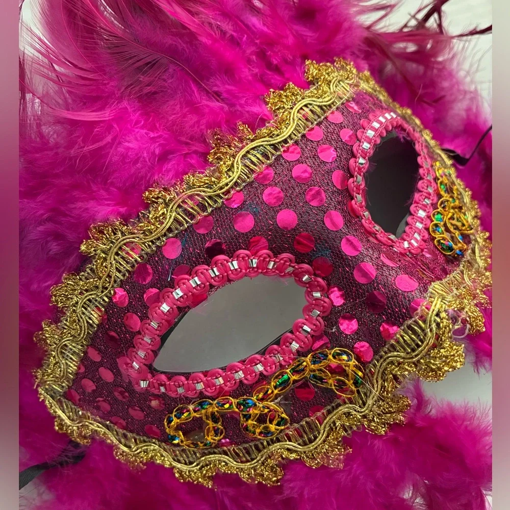 Vibrant Pink Feathered Masquerade Mask
